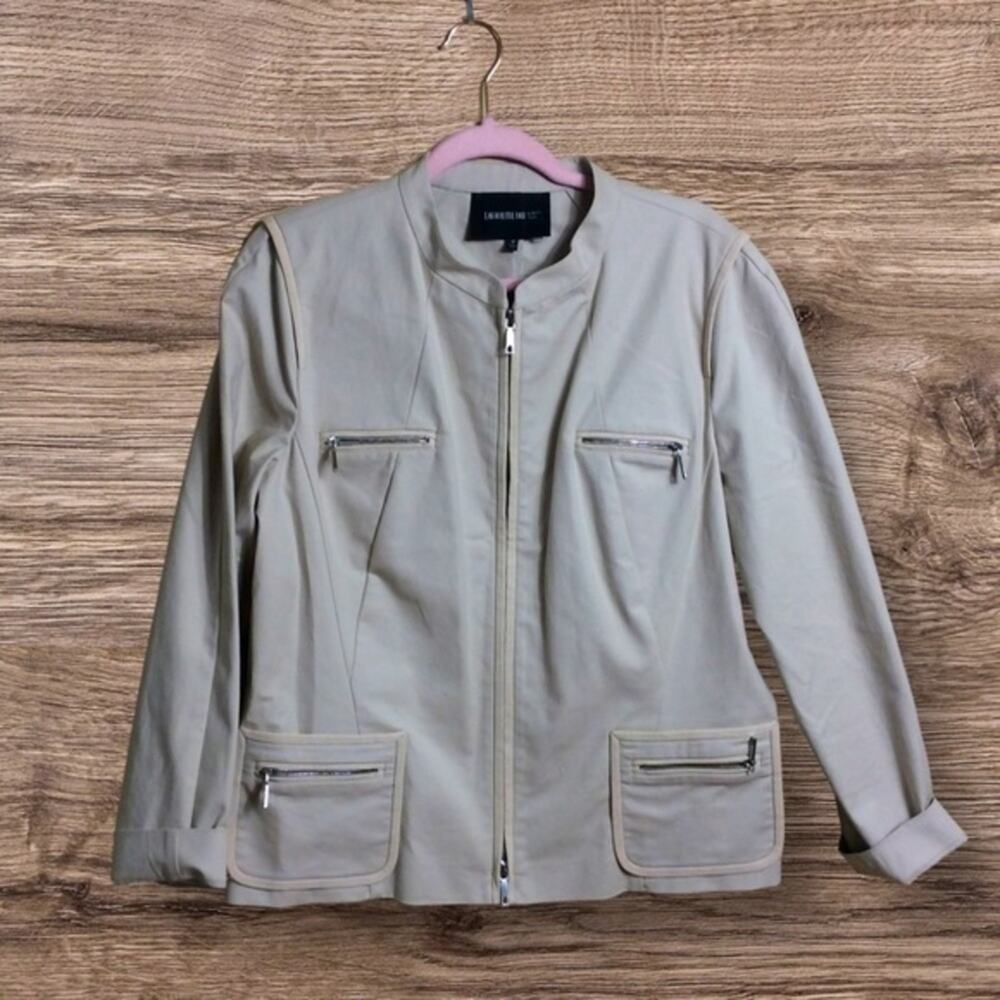 Lafayette 148 tan full zip jacket. Stretch. Size 18.